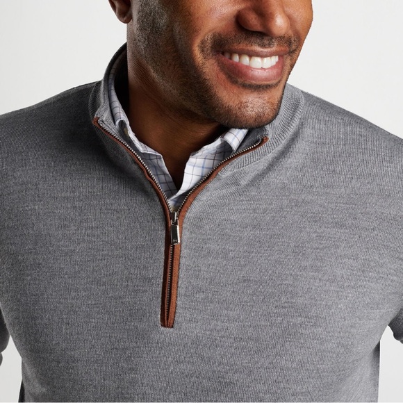 Peter Millar Autumn Crest Suede Trim 1/4 Zip - British Grey - Picture 4 of 6
